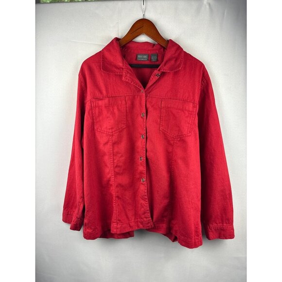 Additions By Chicos Womens Red Button-Front Long Sleeve Shirt Jacket Size 3 Line - Picture 2 of 5